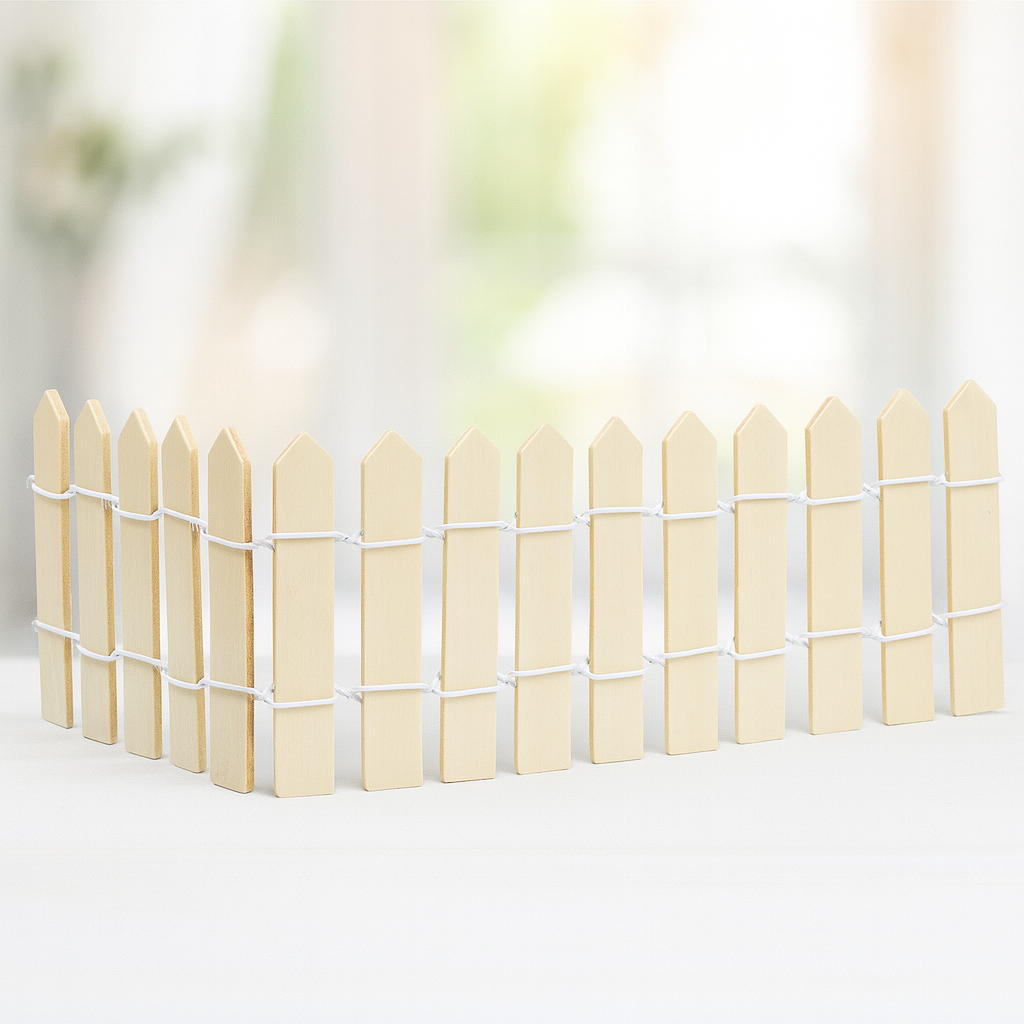 Miniatur Zaun Holz 25x6,5cm – Wichtel Zubehör in weiß, natur, braun