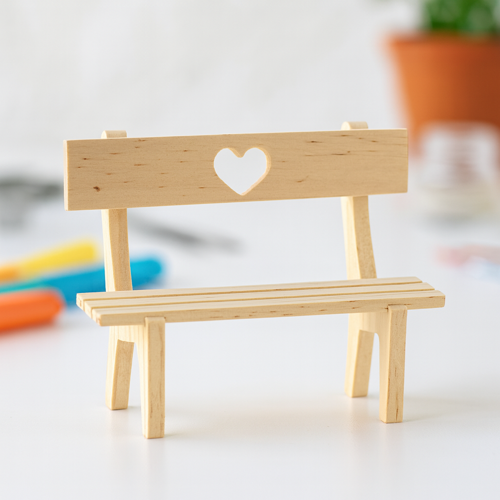 Miniatur Bank mit Herz – Wichtel Zubehör Holz 10cm oder 13cm