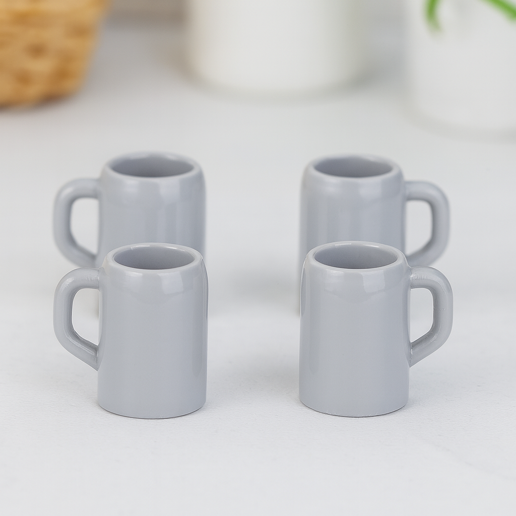 Miniatur Maßkrug 4-teilig ca. 1,2x1,7cm mit Henkel – Wichtel Zubehör Kunststoff