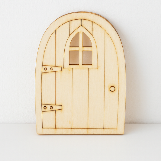 Miniatur Wichteltür aus Holz mit Fenster 6x10x0,3cm – Zubehör für Puppenhaus, Diorama und Modellbau