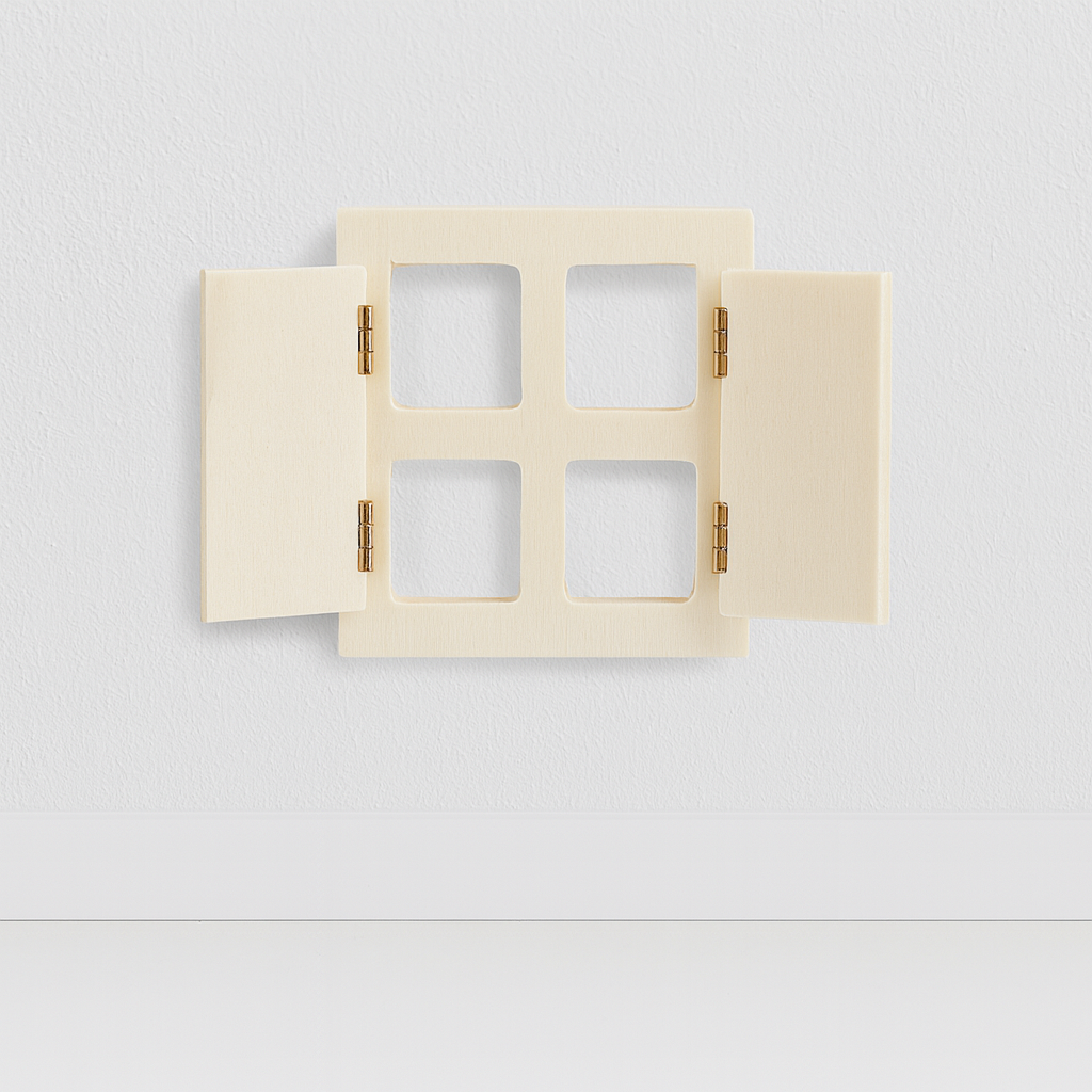 Miniatur Fenster aus Holz mit Seitenflügel 11,5x6cm – Wichtel Zubehör für Puppenhaus, Diorama und Modellbau