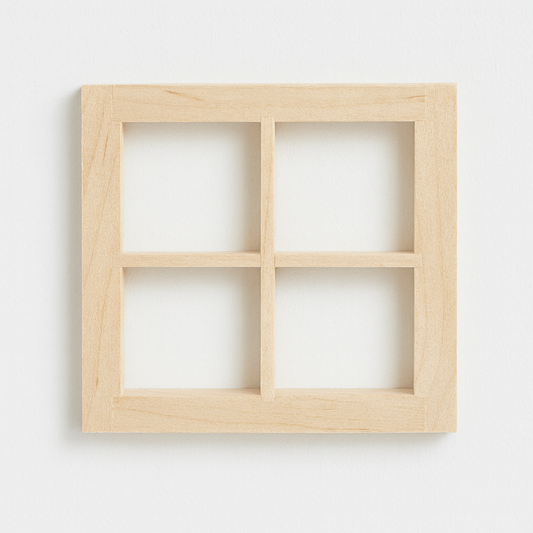 Miniatur Fenster aus Holz 7x7x1,1cm – Wichtel Zubehör für Puppenhaus, Diorama und Modellbau