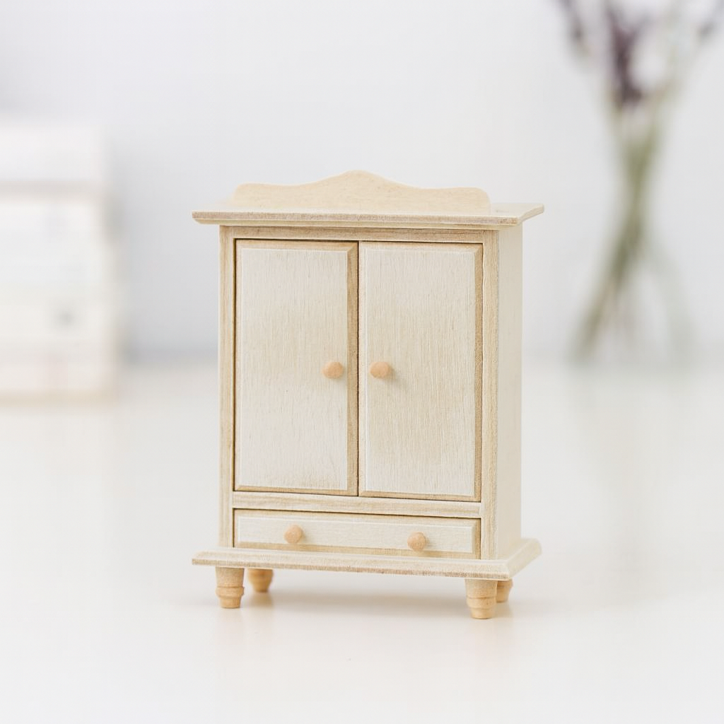 Miniatur Schrank 10,8cm aus Holz – Wichtel Zubehör für Puppenhaus, Diorama & Modellbau