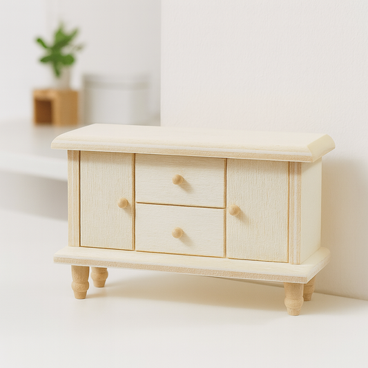 Miniatur Kommode aus Holz 10,2x3x6cm – Wichtel Zubehör für Puppenhaus, Diorama und Modellbau
