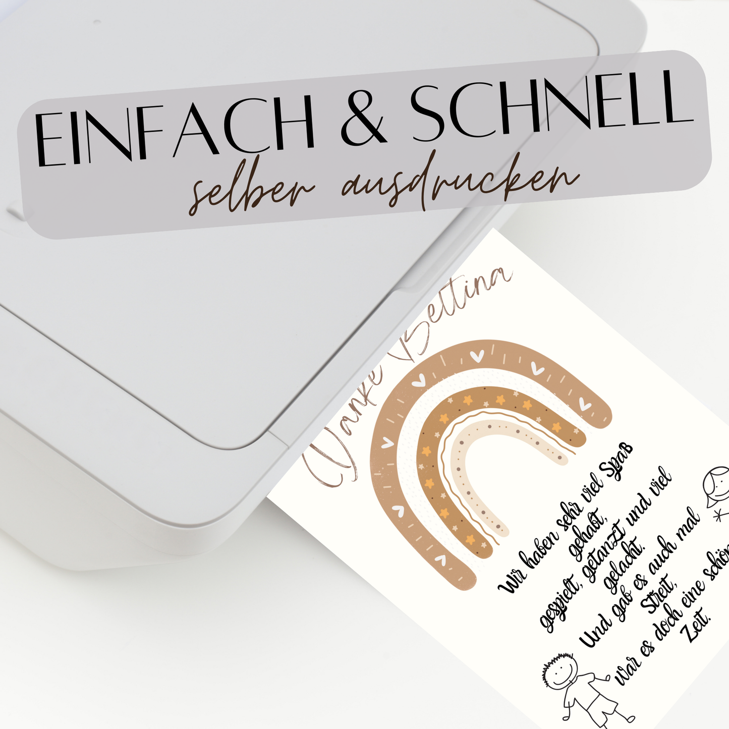Personalisierbares Abschiedsgeschenk für Erzieherinnen mit Regenbogen-Motiv in Braun. Digitaler Download (DIN A4) – einfach ausdrucken, einrahmen & verschenken. Last Minute Geschenkidee für Kita & Kindergarten.