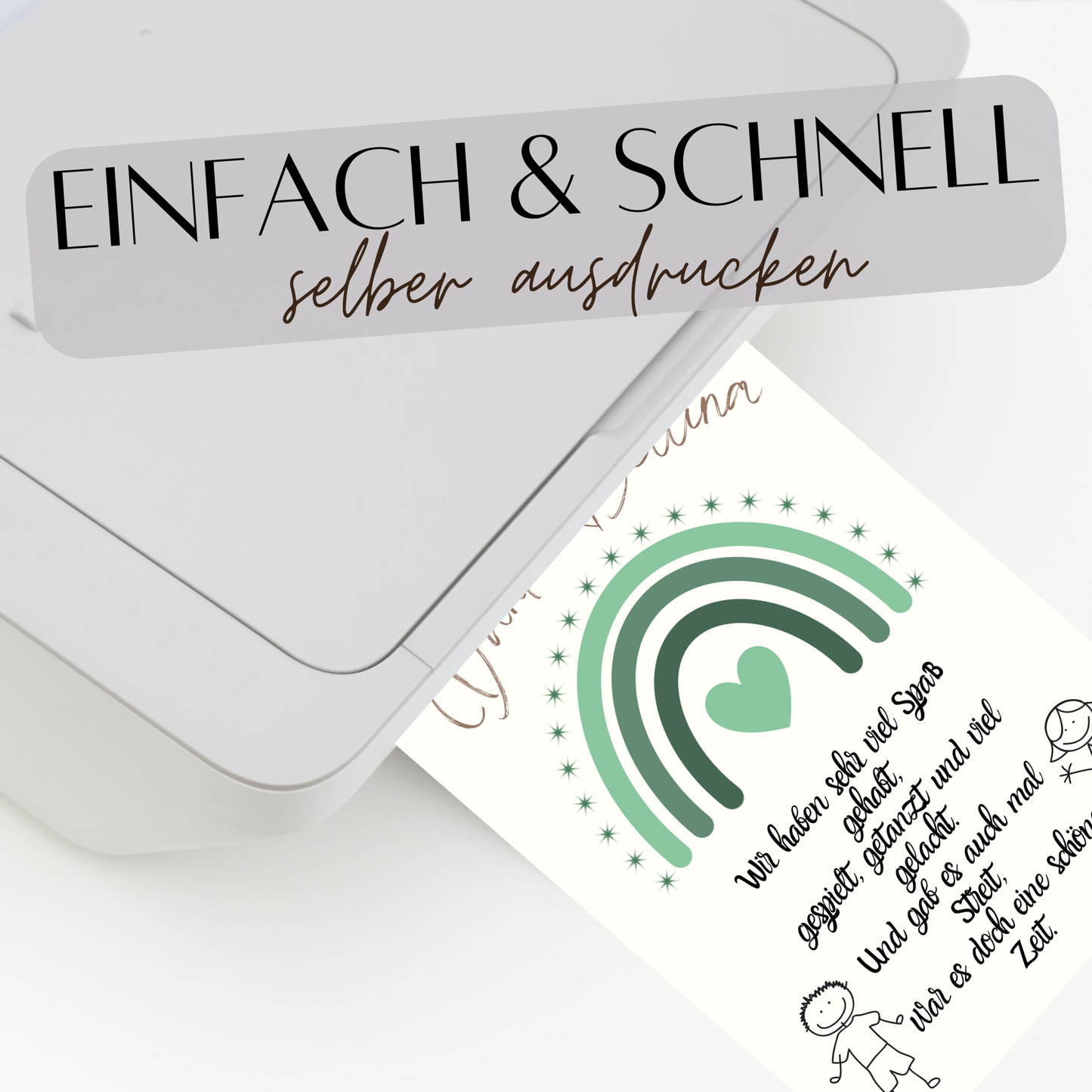 Personalisierbares Abschiedsgeschenk für Erzieherin mit grünem Regenbogen. Digitaler Download als PDF. Ideal zum Kita-Abschluss – einfach ausdrucken & schenken.