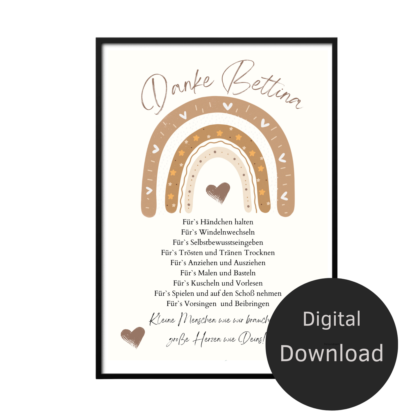 Personalisierbares Danke Poster für Erzieher/in. Digitaler Download – sofort ausdrucken & verschenken. Perfektes Abschiedsgeschenk Kindergarten.