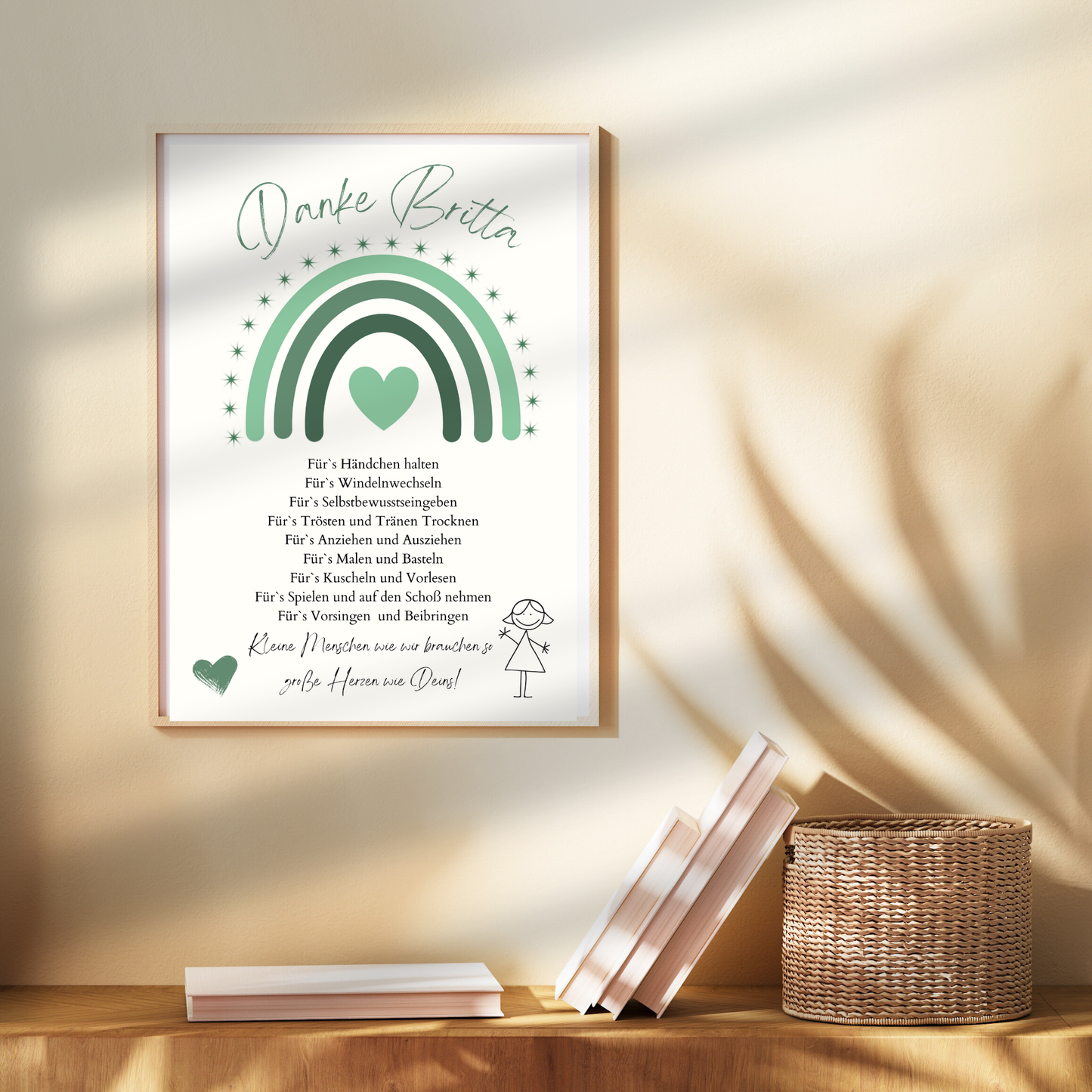 Personalisiertes Abschiedsgeschenk Erzieherin/Erzieher – Danke Poster Regenbogen Grün | Digitaler Download | Last Minute Geschenk zum Ausdrucken.
