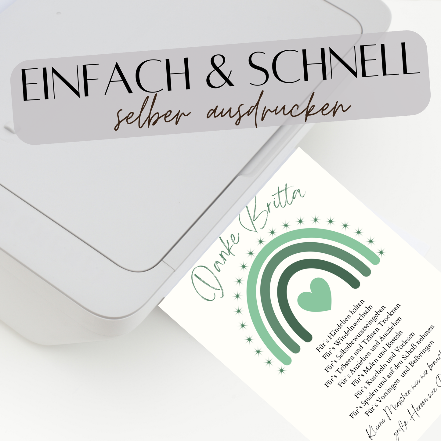 Personalisiertes Abschiedsgeschenk Erzieherin/Erzieher – Danke Poster Regenbogen Grün | Digitaler Download | Last Minute Geschenk zum Ausdrucken.