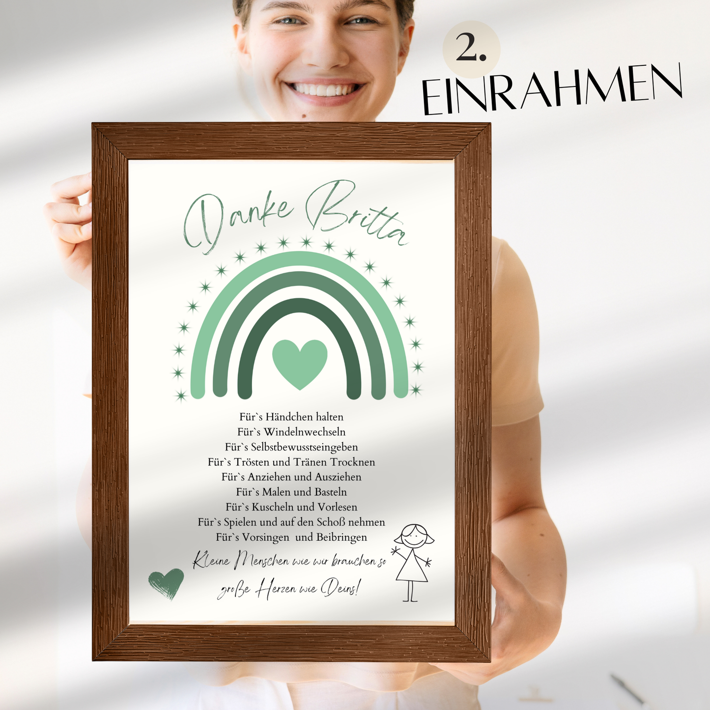 Personalisiertes Abschiedsgeschenk Erzieherin/Erzieher – Danke Poster Regenbogen Grün | Digitaler Download | Last Minute Geschenk zum Ausdrucken.