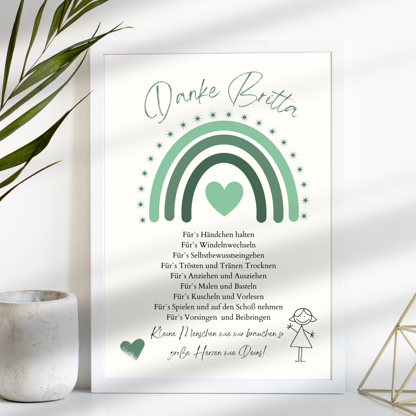 Personalisiertes Abschiedsgeschenk Erzieherin/Erzieher – Danke Poster Regenbogen Grün | Digitaler Download | Last Minute Geschenk zum Ausdrucken.