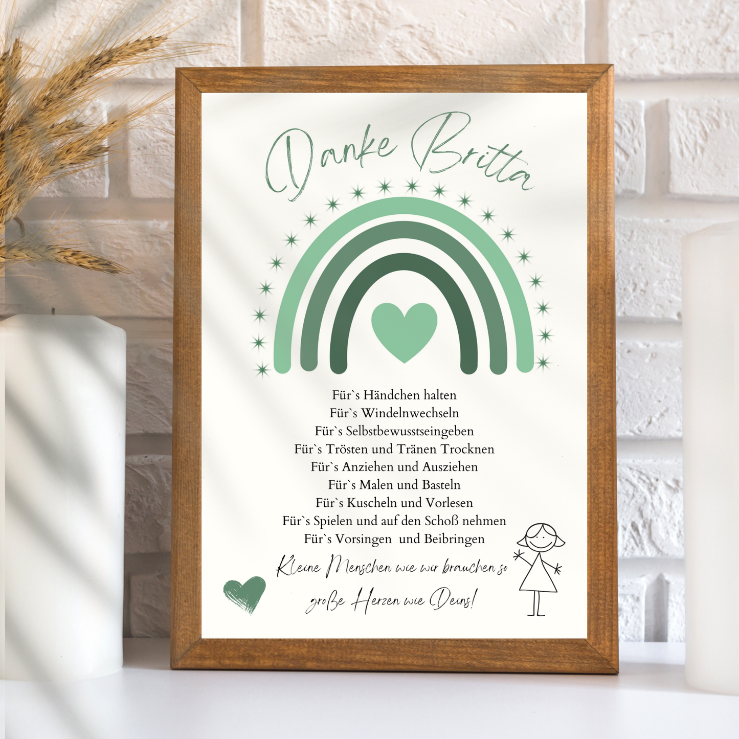 Personalisiertes Abschiedsgeschenk Erzieherin/Erzieher – Danke Poster Regenbogen Grün | Digitaler Download | Last Minute Geschenk zum Ausdrucken.
