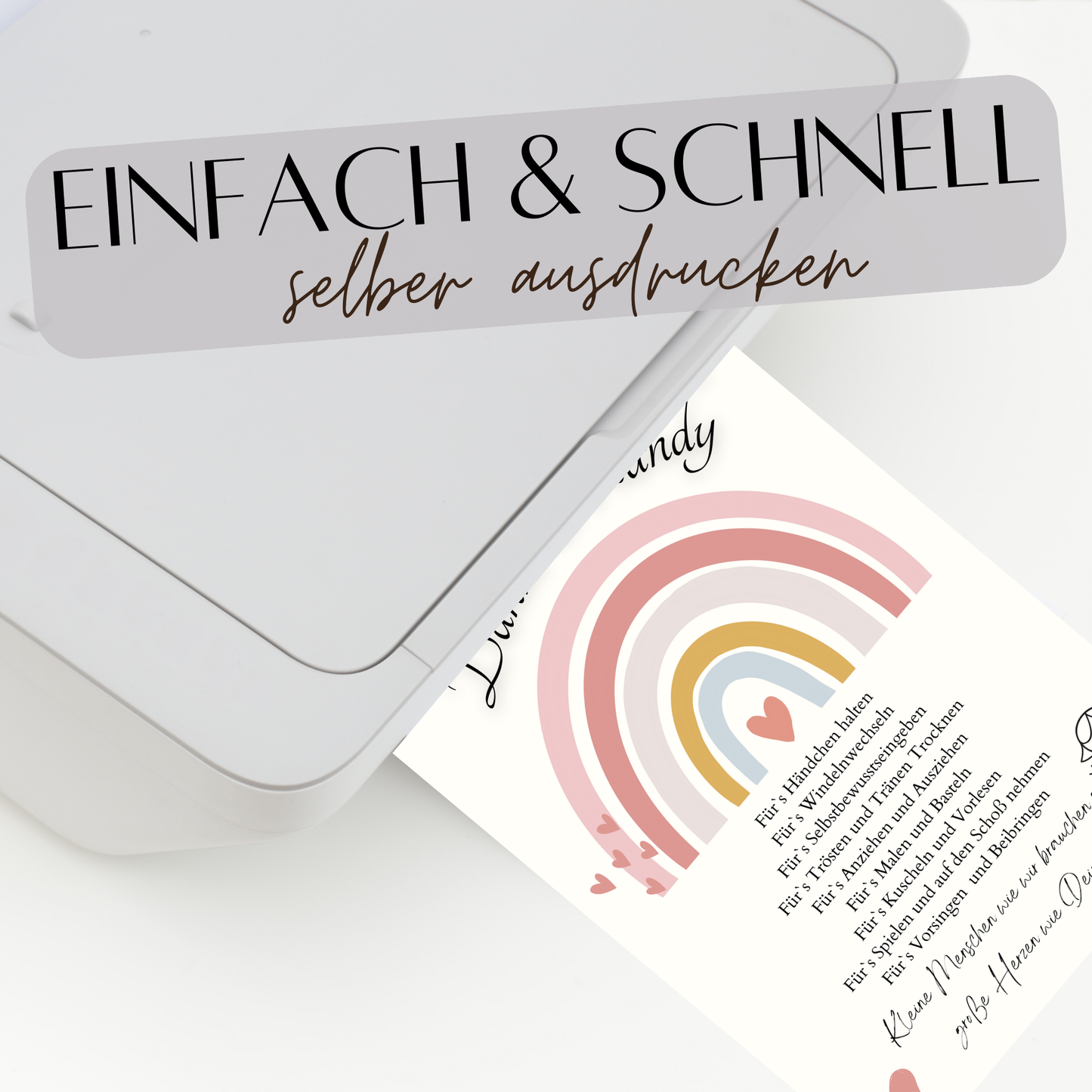 Personalisierbares Abschiedsgeschenk Erzieherin/Erzieher – Rosa-Regenbogen-Danke-Poster als Digitaler Download, DIN A4. Perfekt als Last-Minute-Geschenk.
