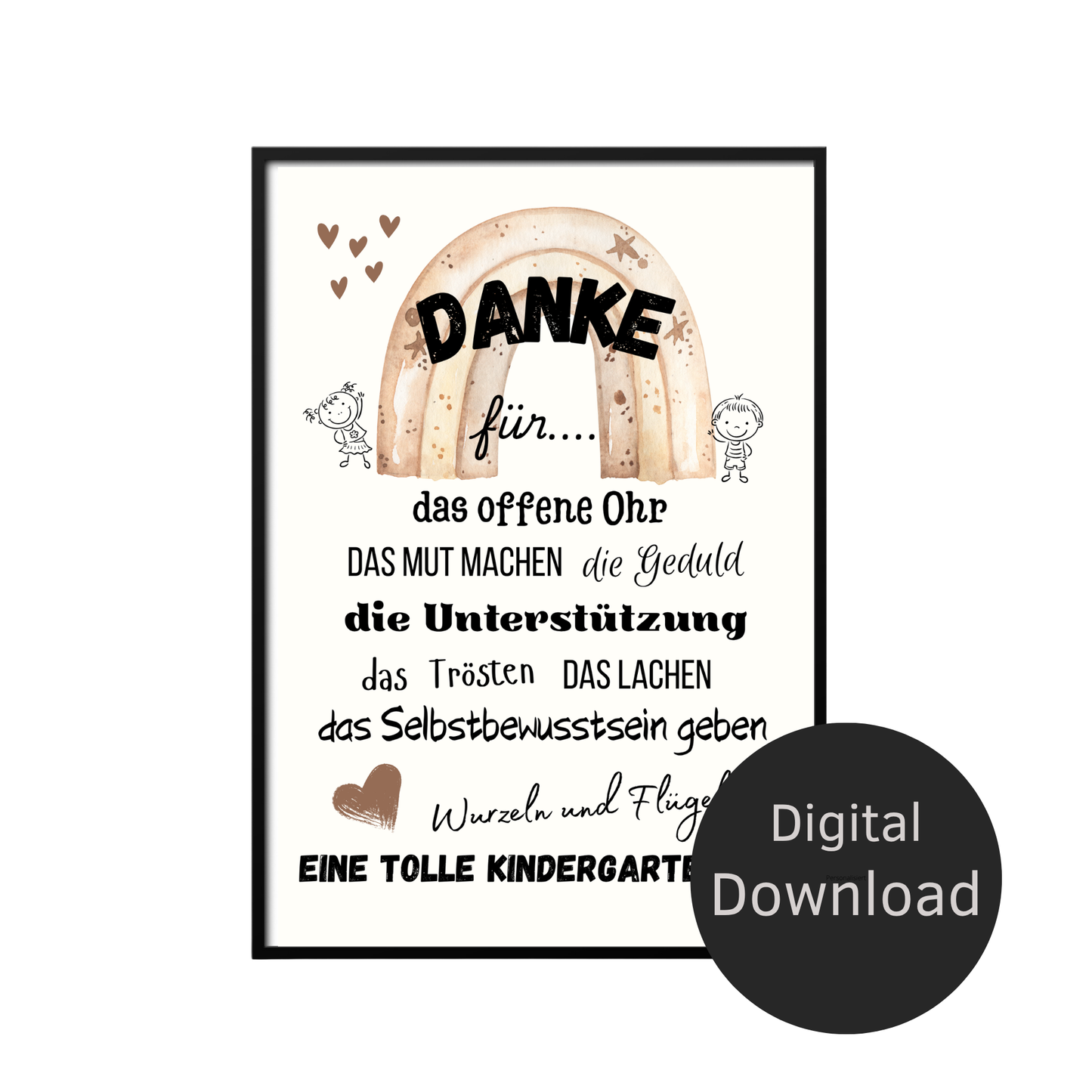 Liebevolles Abschiedsgeschenk für Erzieherin: Digitaler Download im Regenbogen-Design zum Ausdrucken. Danke Kita Poster – Last-Minute Geschenkidee!