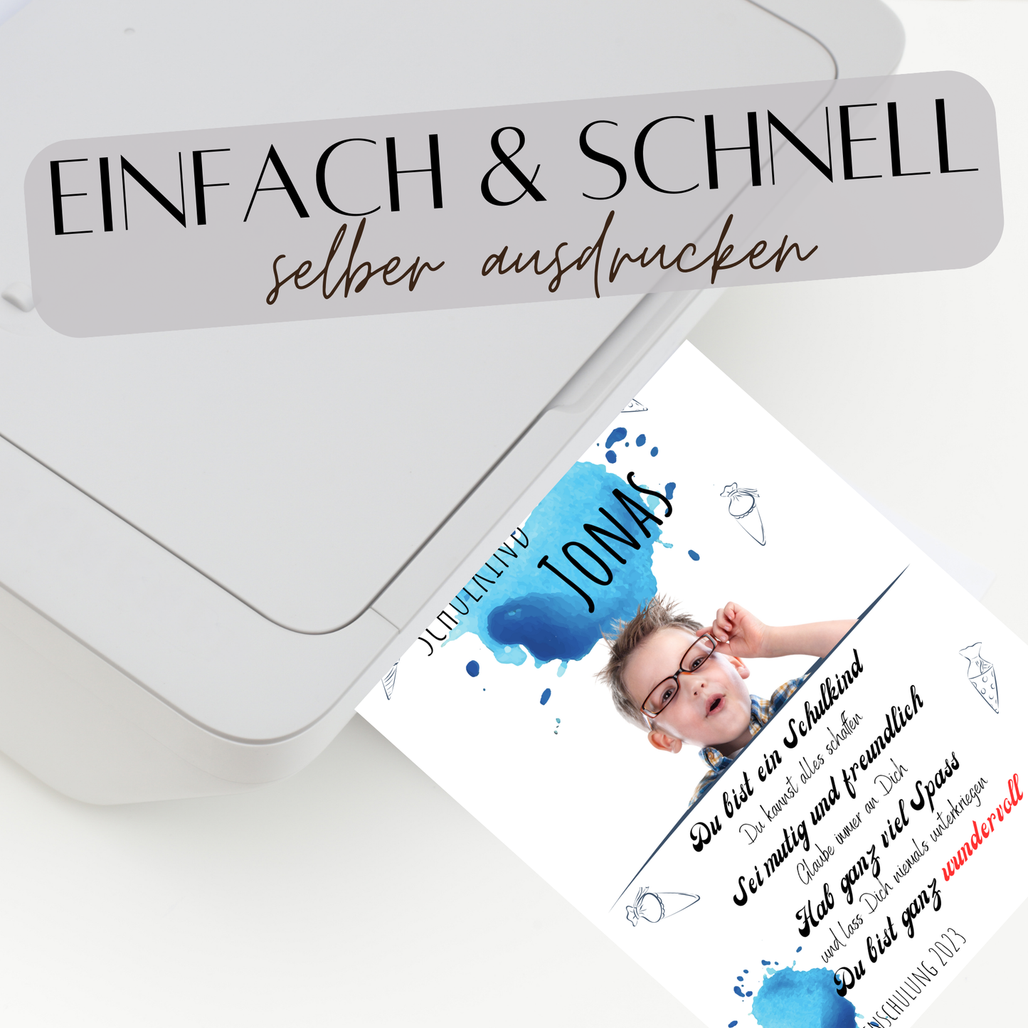 Personalisierte Einschulungs-Urkunde für Jungen mit Foto & Name. Digitaler Download – Last-Minute-Geschenk zum Ausdrucken. Einzigartig & individuell.