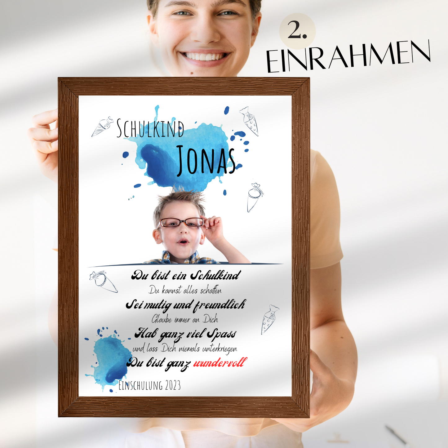 Personalisierte Einschulungs-Urkunde für Jungen mit Foto & Name. Digitaler Download – Last-Minute-Geschenk zum Ausdrucken. Einzigartig & individuell.