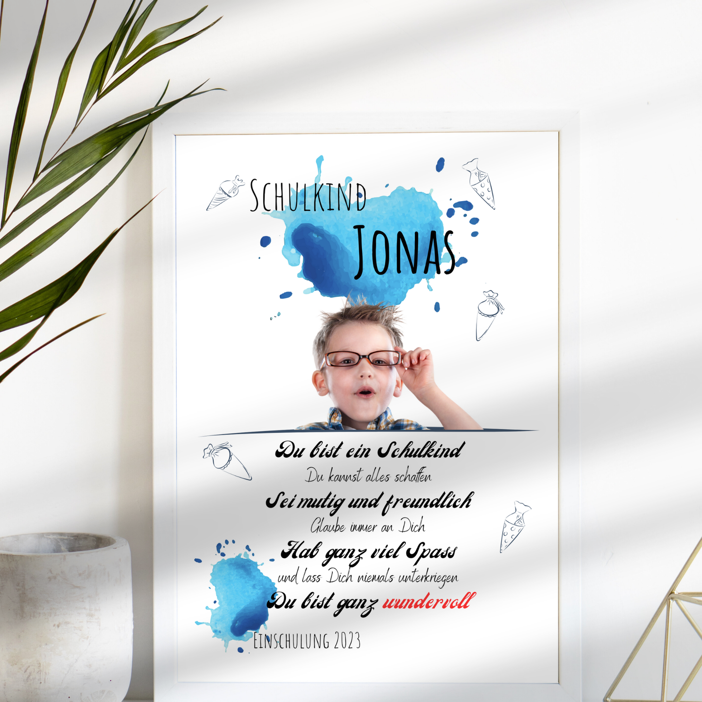 Personalisierte Einschulungs-Urkunde für Jungen mit Foto & Name. Digitaler Download – Last-Minute-Geschenk zum Ausdrucken. Einzigartig & individuell.