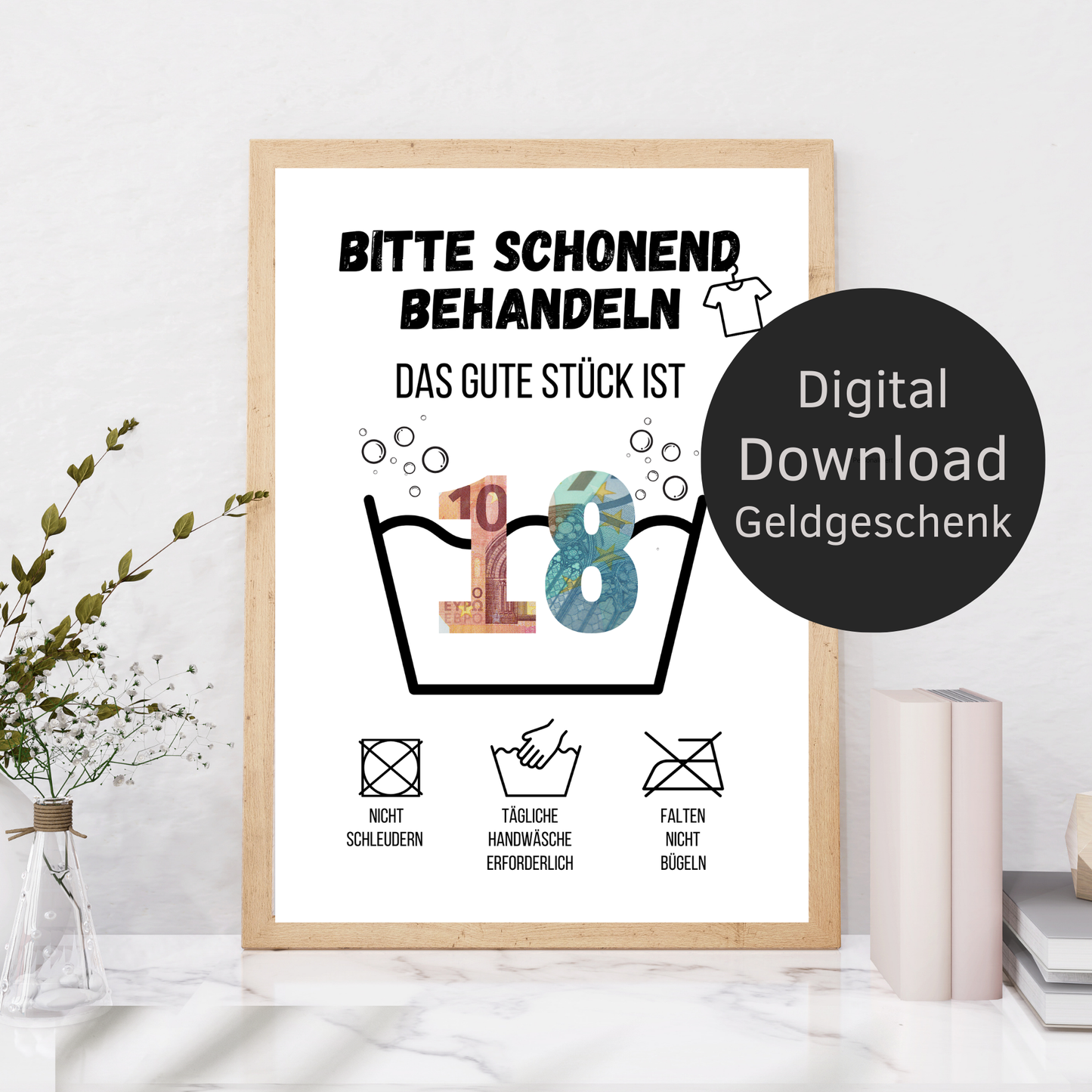 Geldgeschenk 18. Geburtstag Waschanleitung Volljährigkeit | Digitaler Download | Last-Minute DIY Geschenk