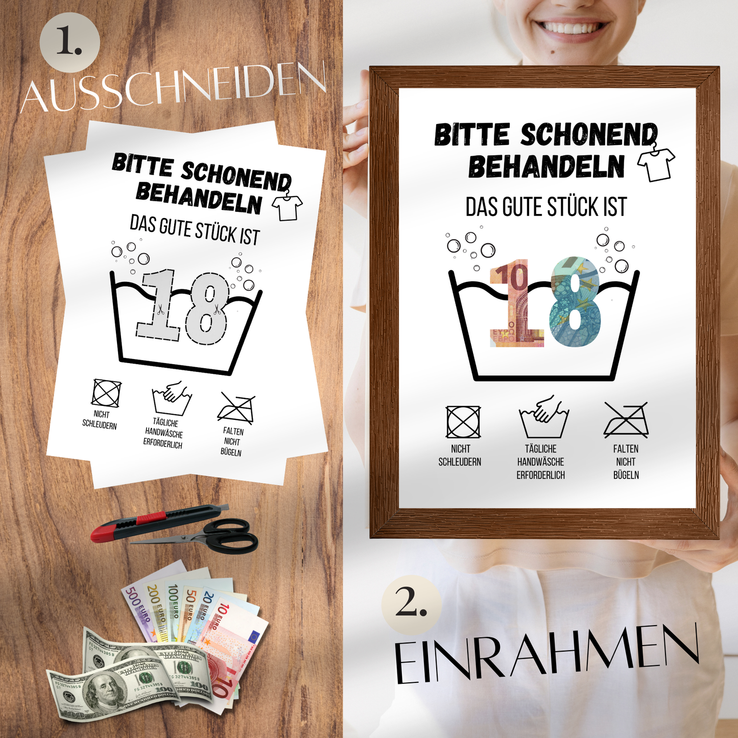 Geldgeschenk 18. Geburtstag Waschanleitung Volljährigkeit | Digitaler Download | Last-Minute DIY Geschenk