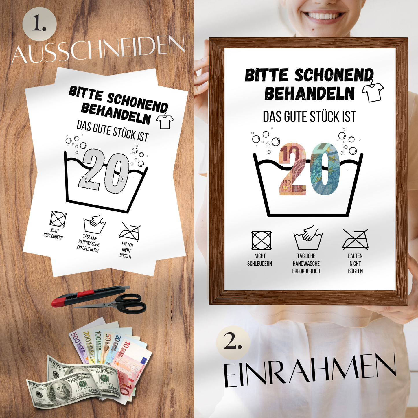 Originelles Geldgeschenk zum 20. Geburtstag als Digital Download. Sofort ausdrucken, Geldscheine einfügen und kreativ verschenken – Last-Minute Geschenkidee!