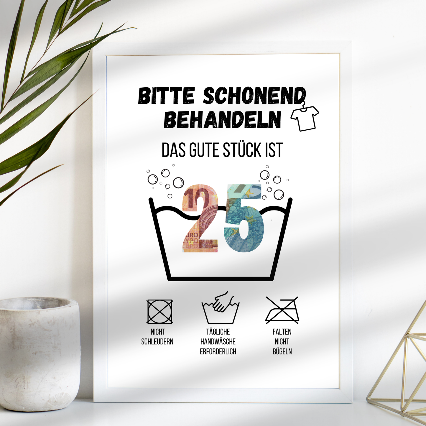 Kreatives Geldgeschenk zum 25. Geburtstag: Digitale Waschanleitung zum Ausdrucken. Humorvolles Last-Minute-Geschenk zum Selbermachen. PDF-Download, sofort verfügbar!