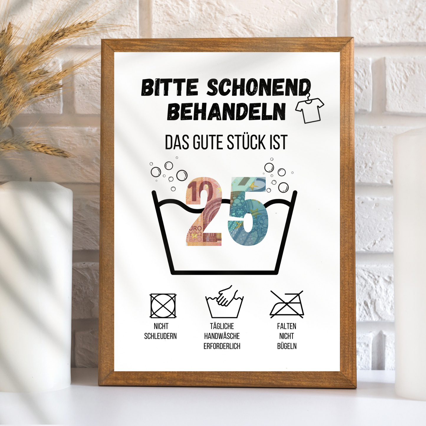 Kreatives Geldgeschenk zum 25. Geburtstag: Digitale Waschanleitung zum Ausdrucken. Humorvolles Last-Minute-Geschenk zum Selbermachen. PDF-Download, sofort verfügbar!