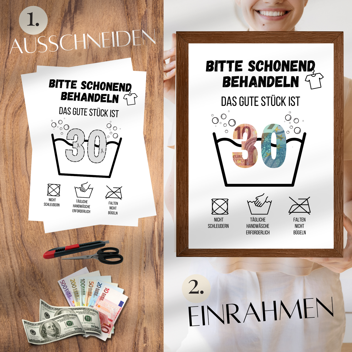 Originelles Geldgeschenk 30. Geburtstag als PDF-Vorlage zum Ausdrucken. Digitaler Download, sofort verfügbar. Last-Minute-Geschenkidee mit Humor!