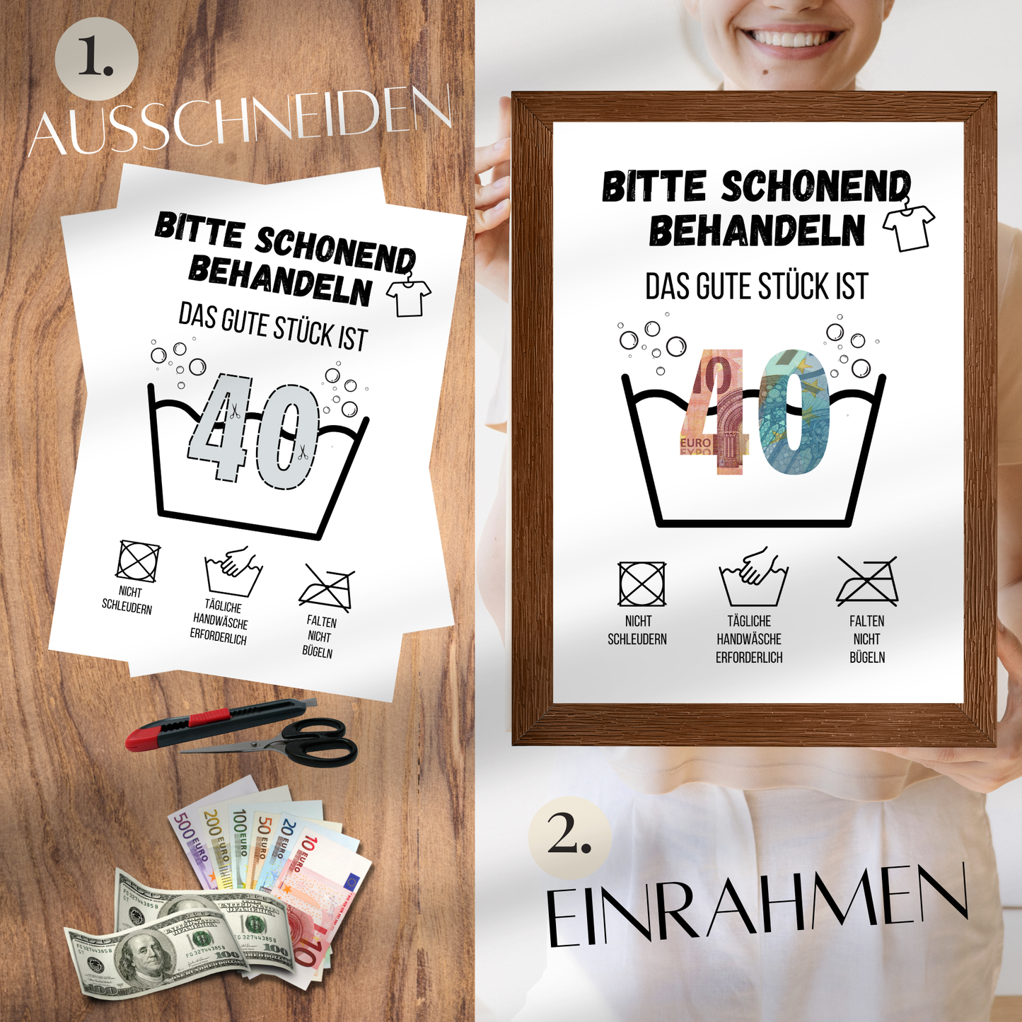 Originelles Geldgeschenk 40. Geburtstag: PDF Vorlage zum Ausdrucken | Last-Minute Geschenkidee mit Humor | Digitaler Download zum Selbstgestalten.