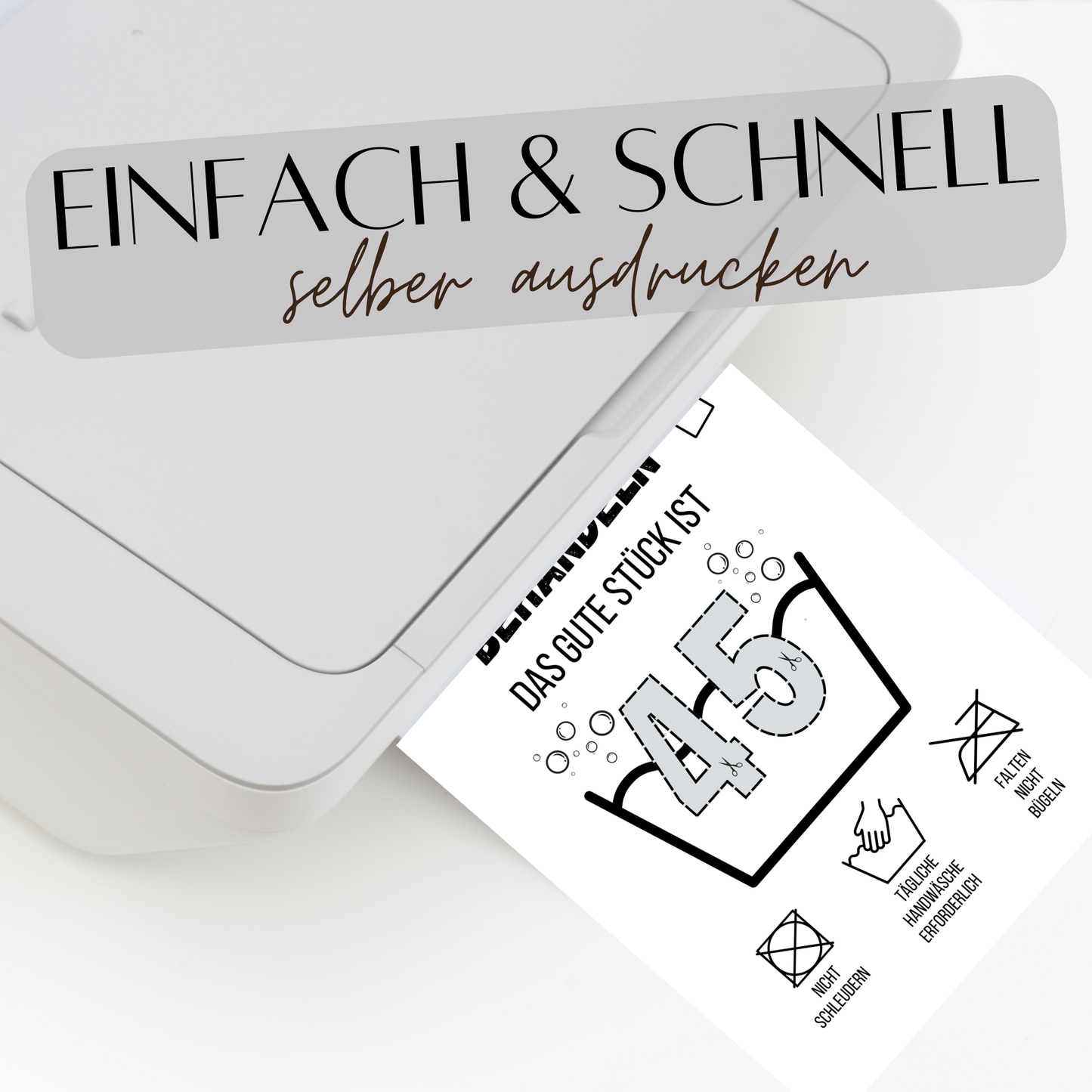 Kreatives Geldgeschenk zum 45. Geburtstag: Digitaler Download im Waschanleitungs-Design. Einfach ausdrucken, ausschneiden & Geldscheine originell präsentieren. Last Minute Geschenkidee!