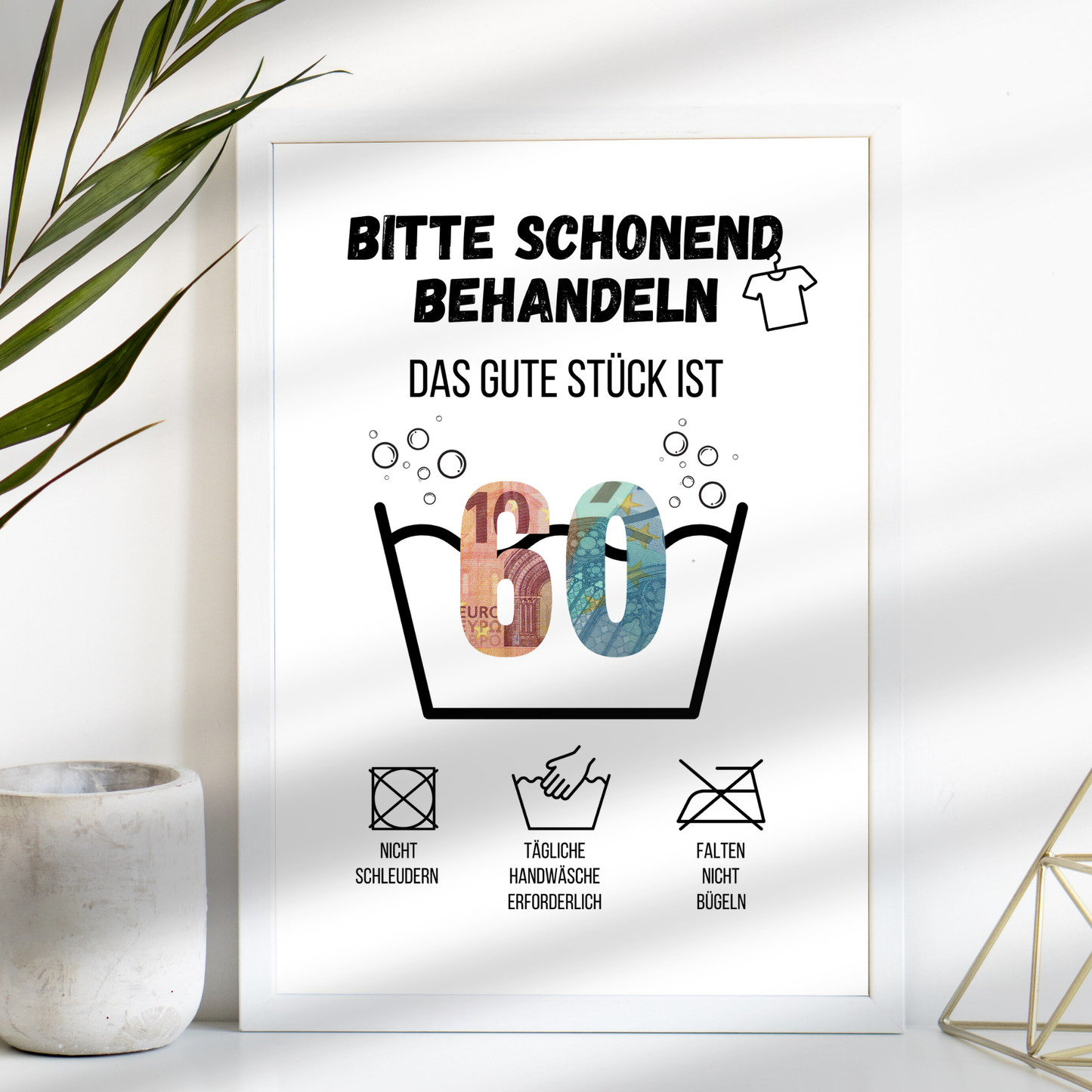 Originelles Geldgeschenk zum 60. Geburtstag: PDF-Vorlage zum Ausdrucken. Last-Minute Geschenkidee mit Humor – schnell, einfach & digital herunterladen.
