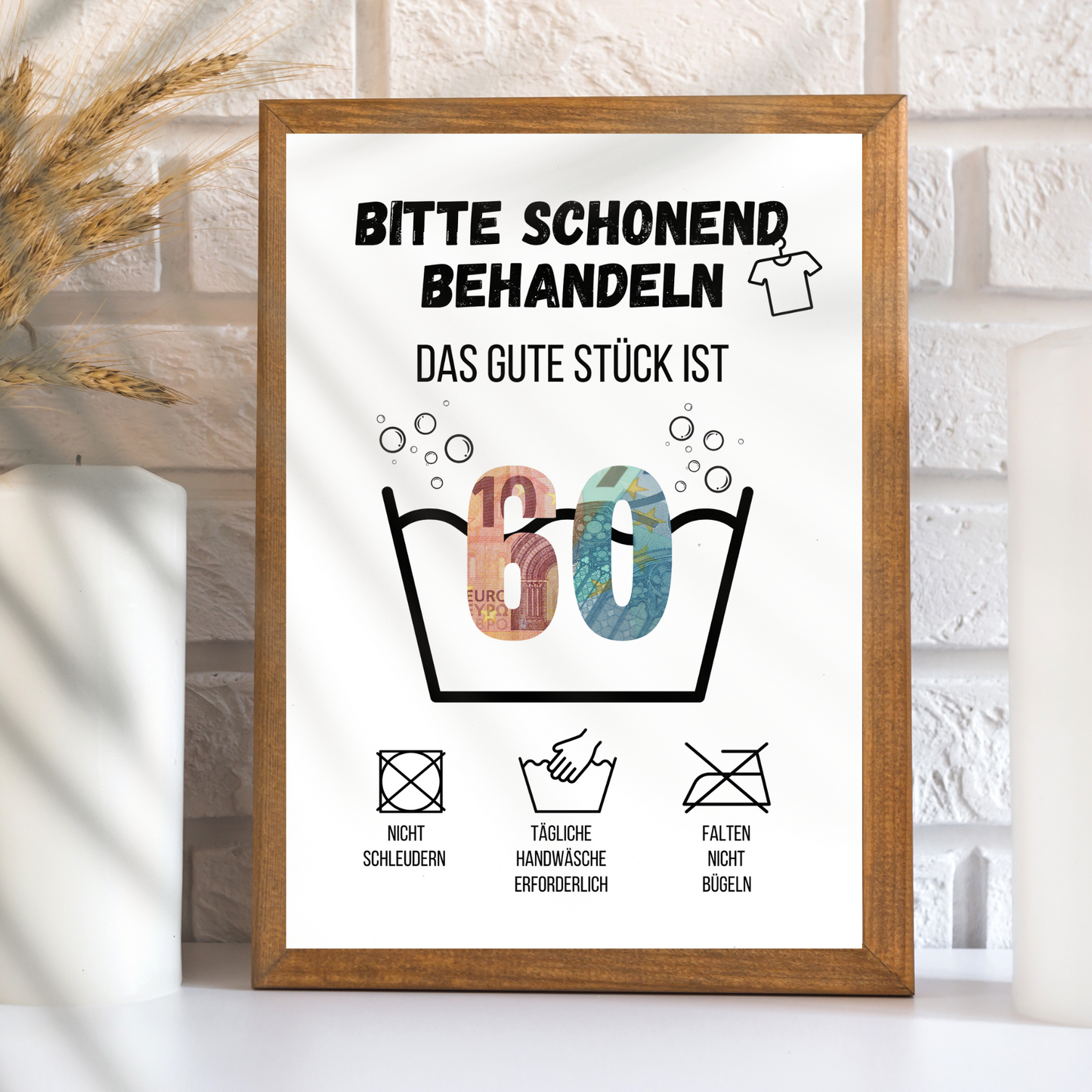 Originelles Geldgeschenk zum 60. Geburtstag: PDF-Vorlage zum Ausdrucken. Last-Minute Geschenkidee mit Humor – schnell, einfach & digital herunterladen.