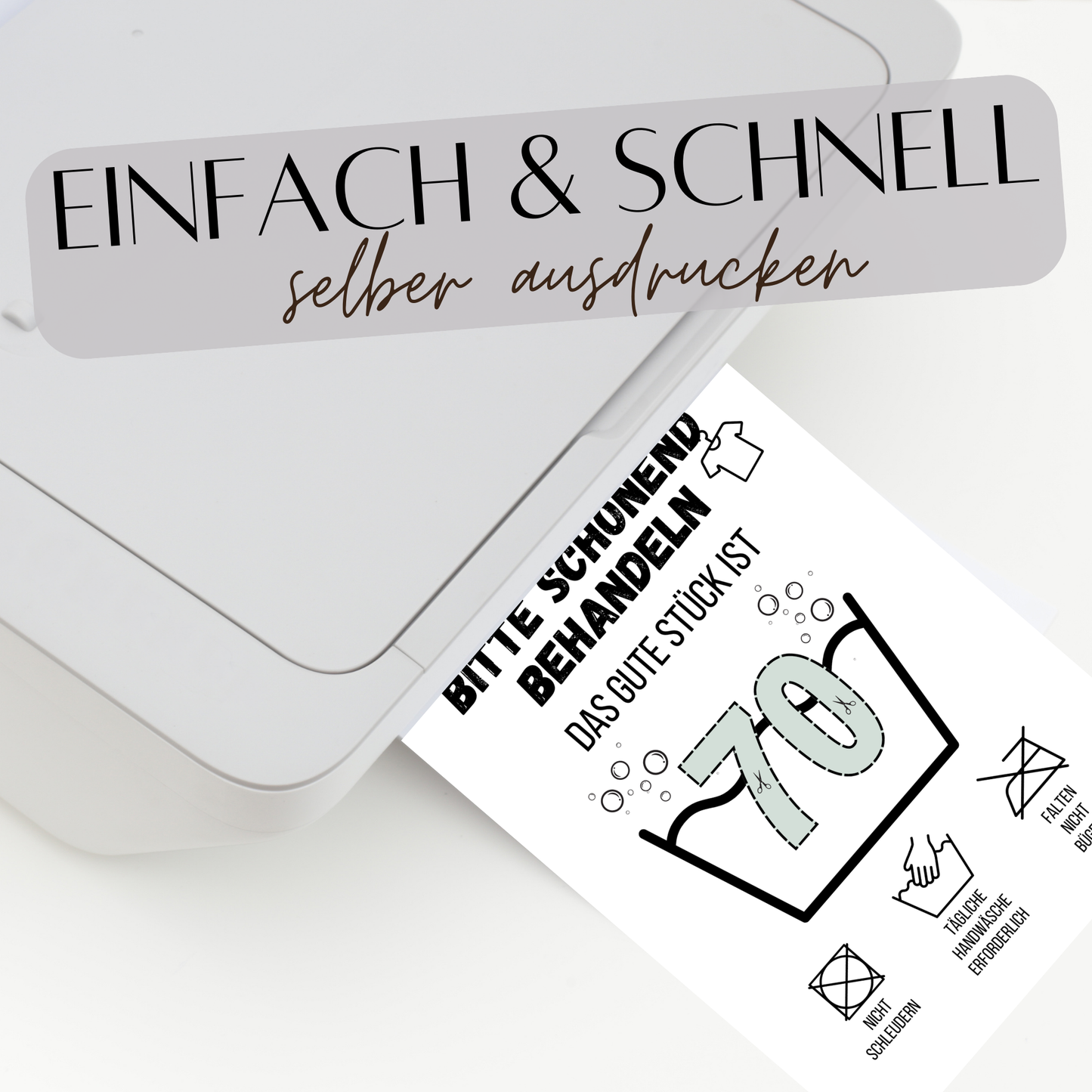 Originelles Geldgeschenk zum 70. Geburtstag: Digitaler Download im „Waschanleitung“-Design. Einfach ausdrucken, rahmen & Geldscheine hinterlegen. Last-Minute Geschenkidee!