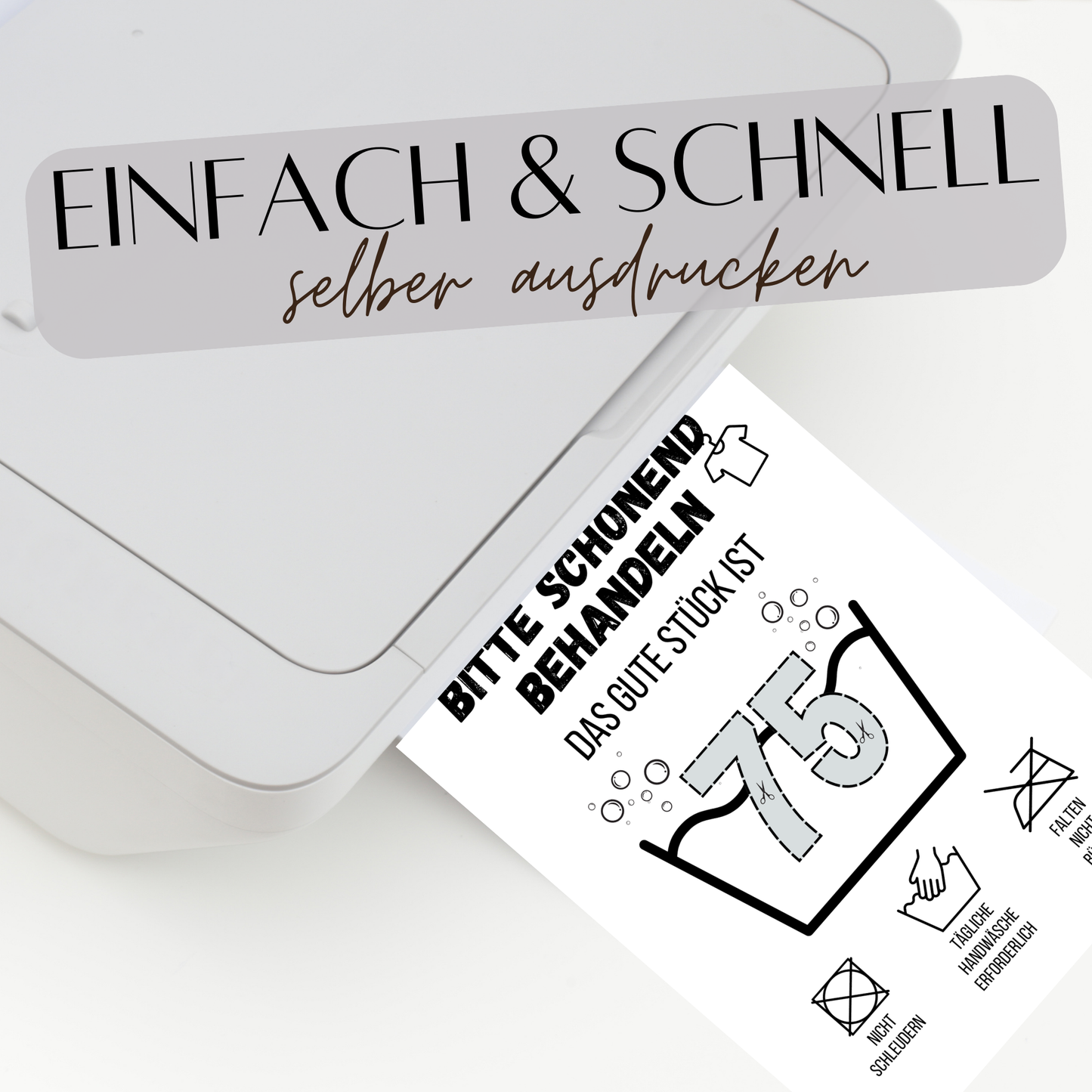 Originelles Geldgeschenk zum 75. Geburtstag: PDF-Vorlage „Waschanleitung“ zum Ausdrucken. Humorvolles Last-Minute-Geschenk zum Einrahmen & Geldscheine kreativ verschenken. Sofort-Download!