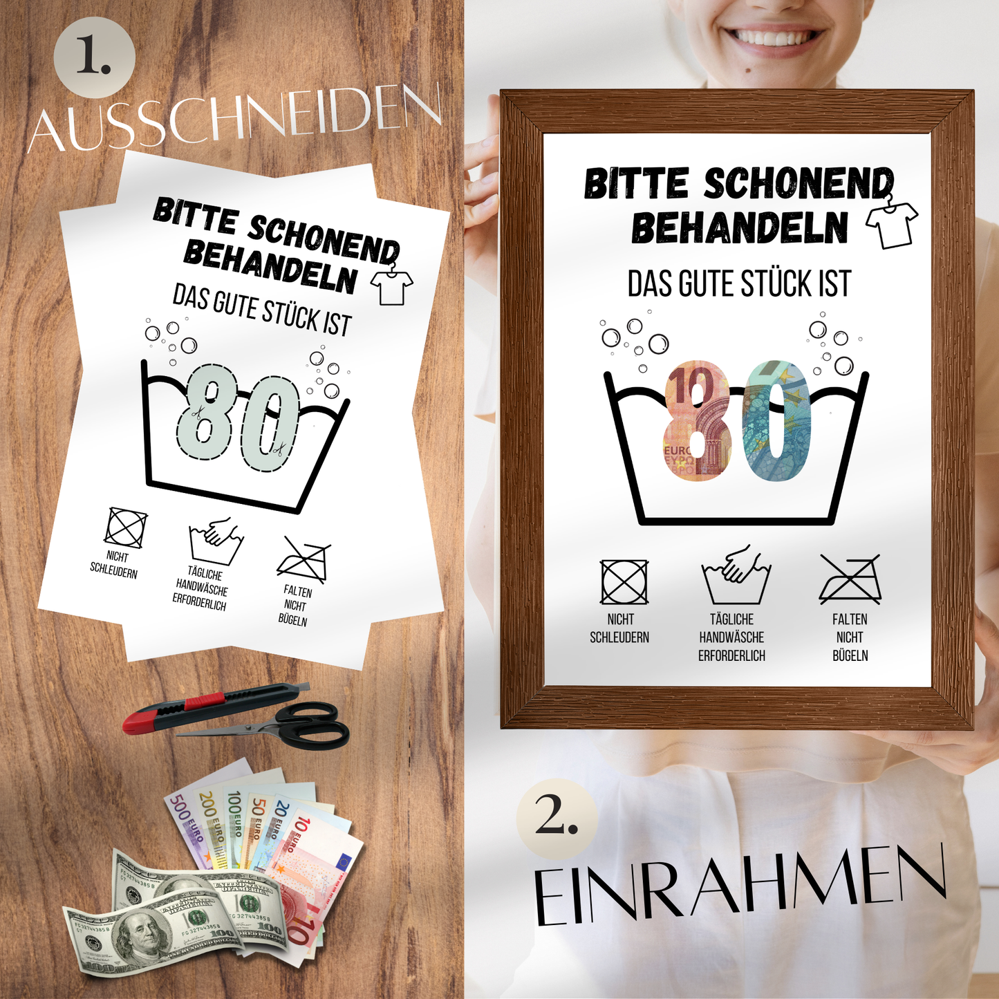 Originelles Geldgeschenk zum 80. Geburtstag: DIY "Waschanleitung" Vorlage zum Ausdrucken. Digitaler Download, Last-Minute Geschenkidee!