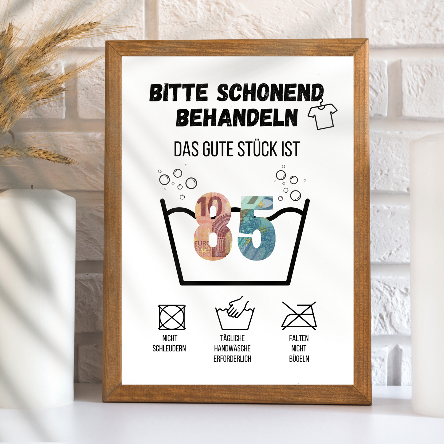 Originelles Geldgeschenk zum 85. Geburtstag! Digitaler Download im „Waschanleitung“-Design. Sofort ausdrucken & verschenken. Last-Minute Geschenkidee!
