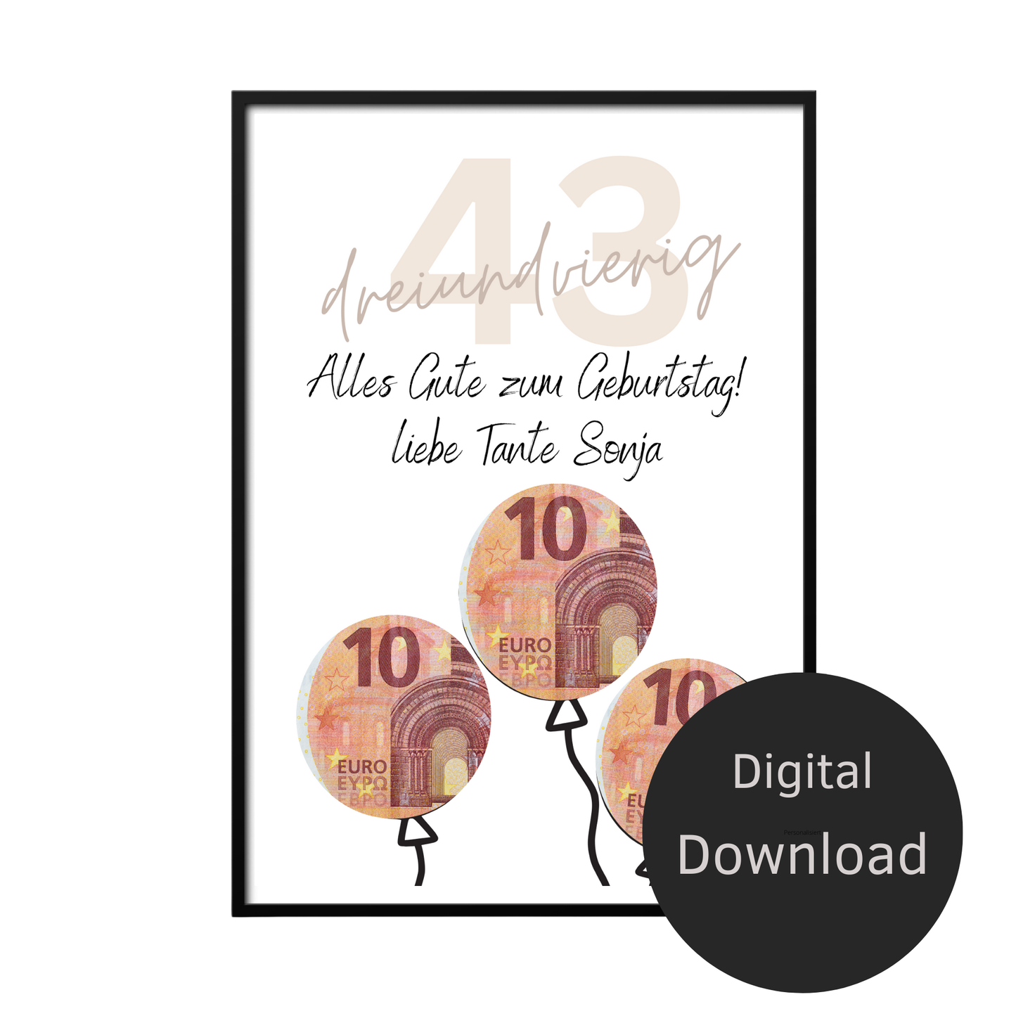 Personalisierbares Geldgeschenk zum Geburtstag mit Name & Alter. Digitaler Download zum Ausdrucken – kreatives Last-Minute-Geschenk für jeden Anlass.