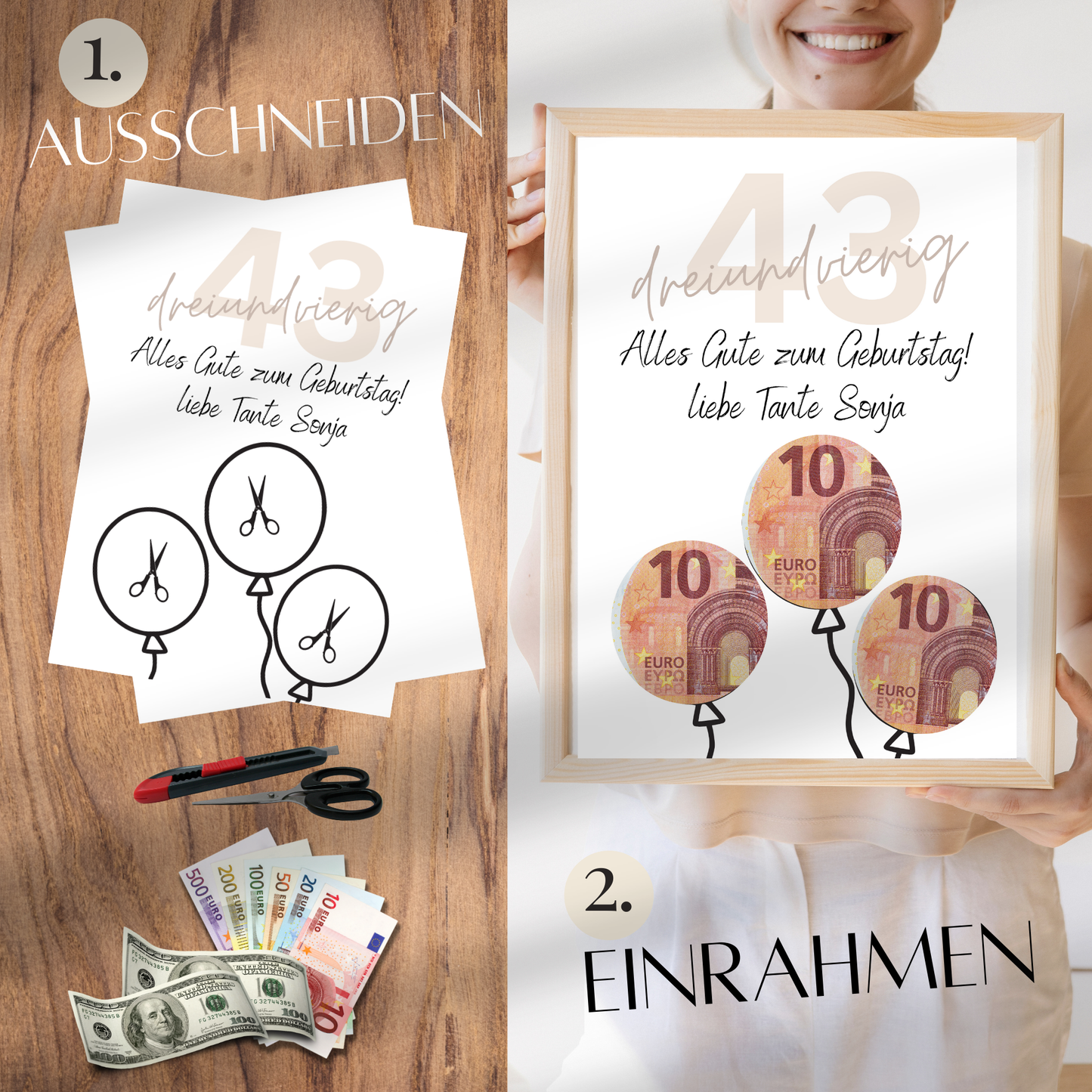 Personalisierbares Geldgeschenk zum Geburtstag mit Name & Alter. Digitaler Download zum Ausdrucken – kreatives Last-Minute-Geschenk für jeden Anlass.