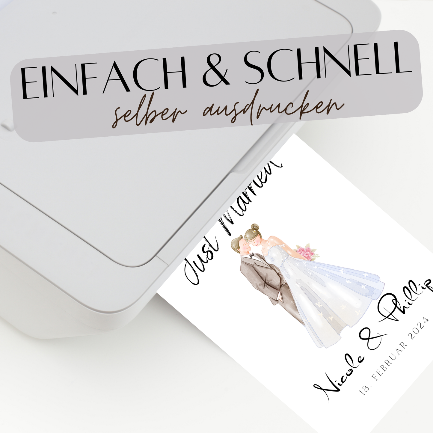 Personalisiertes Hochzeitsposter mit Brautpaar – als Digitaler Download zum Ausdrucken. Perfektes Last Minute Hochzeitsgeschenk mit Namen & Datum.