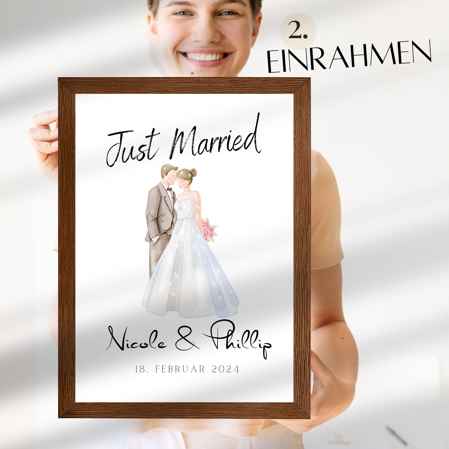 Personalisiertes Hochzeitsposter mit Brautpaar – als Digitaler Download zum Ausdrucken. Perfektes Last Minute Hochzeitsgeschenk mit Namen & Datum.