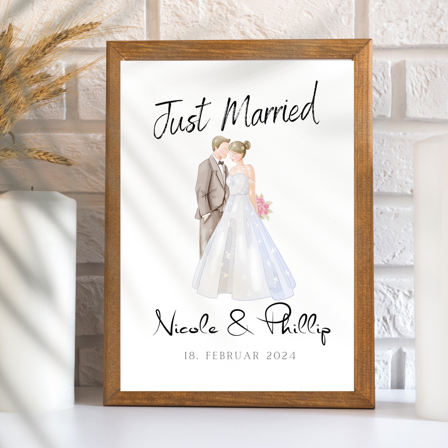 Personalisiertes Hochzeitsposter mit Brautpaar – als Digitaler Download zum Ausdrucken. Perfektes Last Minute Hochzeitsgeschenk mit Namen & Datum.