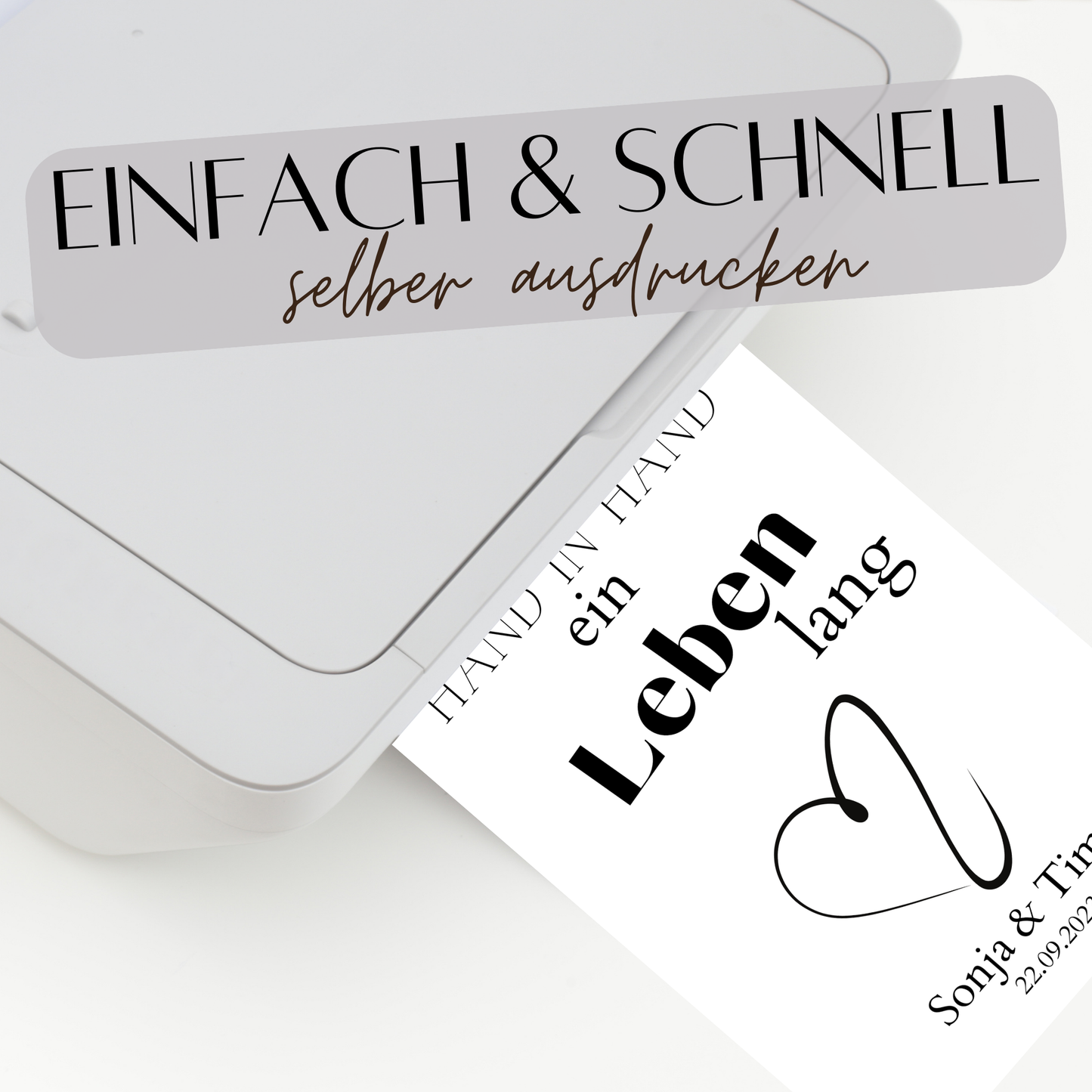 Personalisiertes Hochzeits-Poster „Hand in Hand – ein Leben lang“. Digitaler Download, individuell mit Namen & Datum. Sofort ausdrucken – perfektes Last-Minute Geschenk zur Hochzeit, Verlobung oder zum Jahrestag.