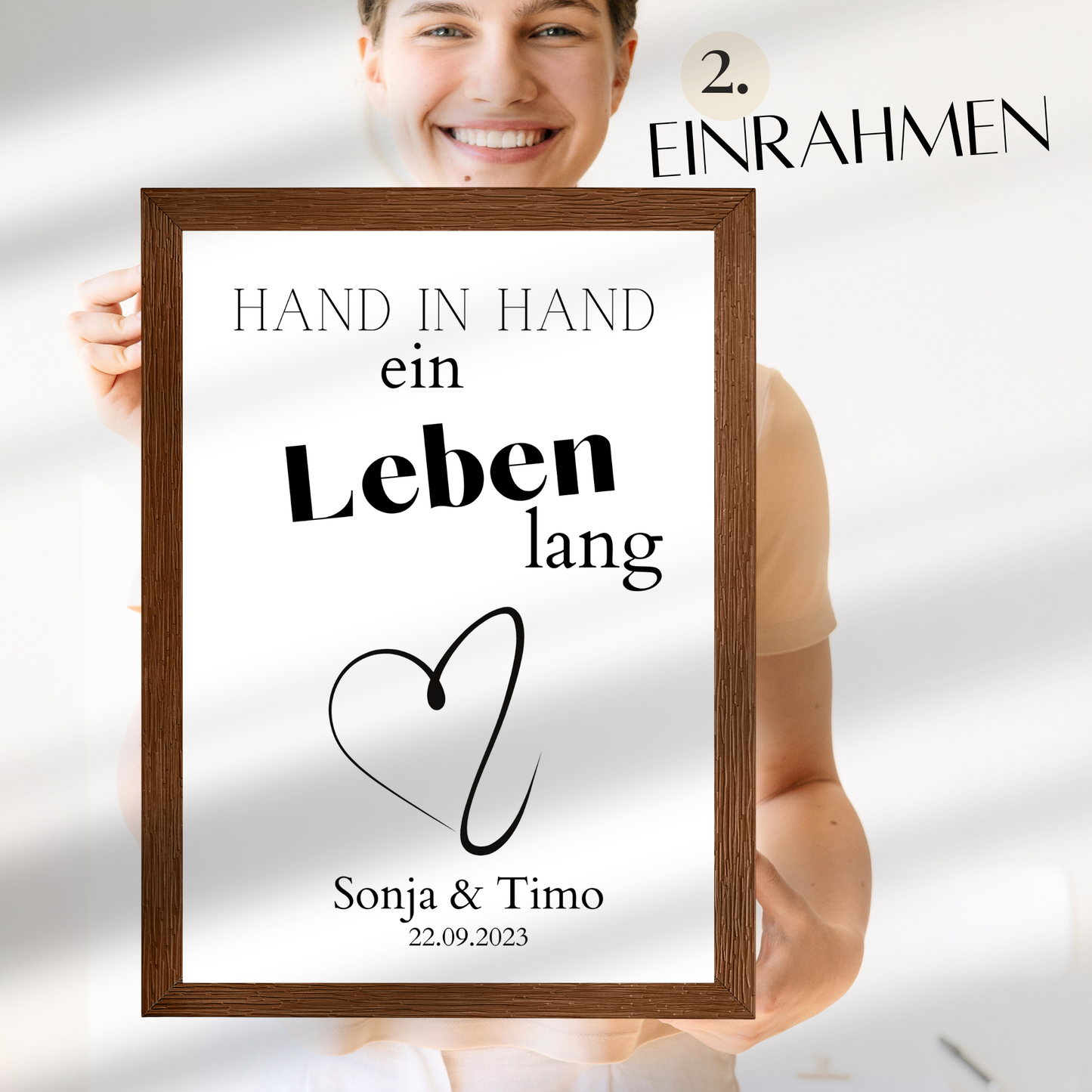 Personalisiertes Hochzeits-Poster „Hand in Hand – ein Leben lang“. Digitaler Download, individuell mit Namen & Datum. Sofort ausdrucken – perfektes Last-Minute Geschenk zur Hochzeit, Verlobung oder zum Jahrestag.
