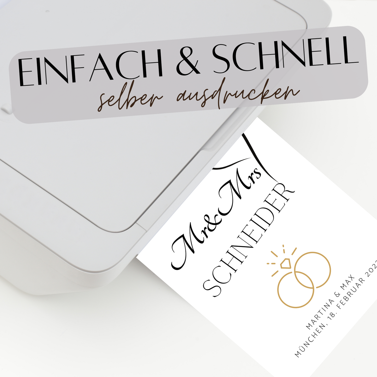 Personalisierbares „Mr & Mrs“-Hochzeitsposter als PDF-Download. Individuell mit Namen, Datum & Ort. Zum Ausdrucken – ideales Last Minute Hochzeitsgeschenk.