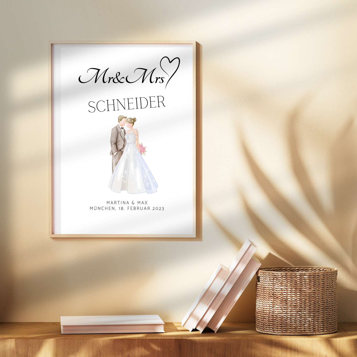Personalisierbares Hochzeitsposter "Mr & Mrs" – Brautpaar-Motiv als digitaler Download. Last-Minute-Geschenk zum Ausdrucken & Einrahmen.