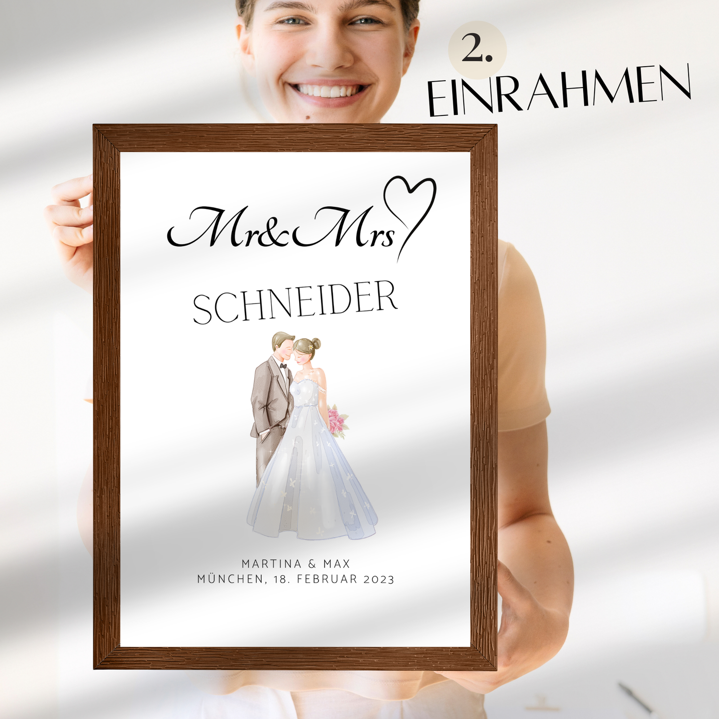Personalisierbares Hochzeitsposter "Mr & Mrs" – Brautpaar-Motiv als digitaler Download. Last-Minute-Geschenk zum Ausdrucken & Einrahmen.