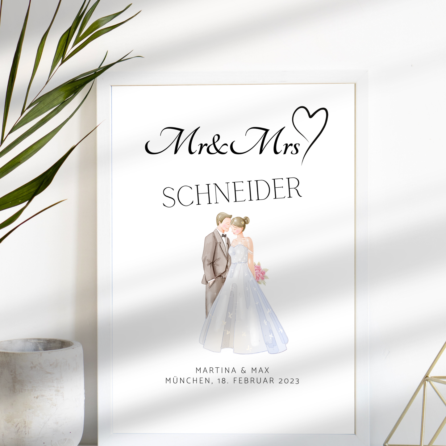 Personalisierbares Hochzeitsposter "Mr & Mrs" – Brautpaar-Motiv als digitaler Download. Last-Minute-Geschenk zum Ausdrucken & Einrahmen.
