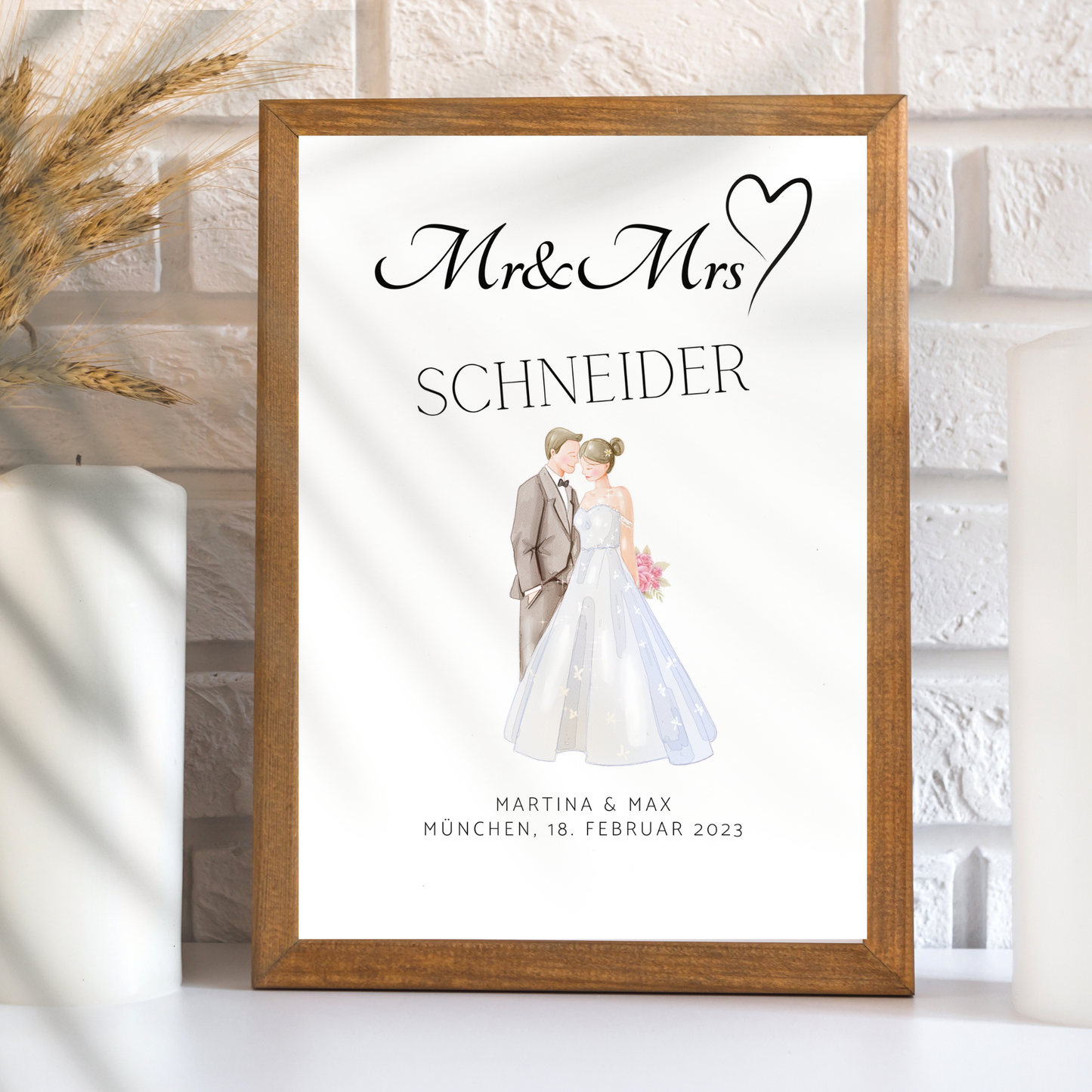 Personalisierbares Hochzeitsposter "Mr & Mrs" – Brautpaar-Motiv als digitaler Download. Last-Minute-Geschenk zum Ausdrucken & Einrahmen.