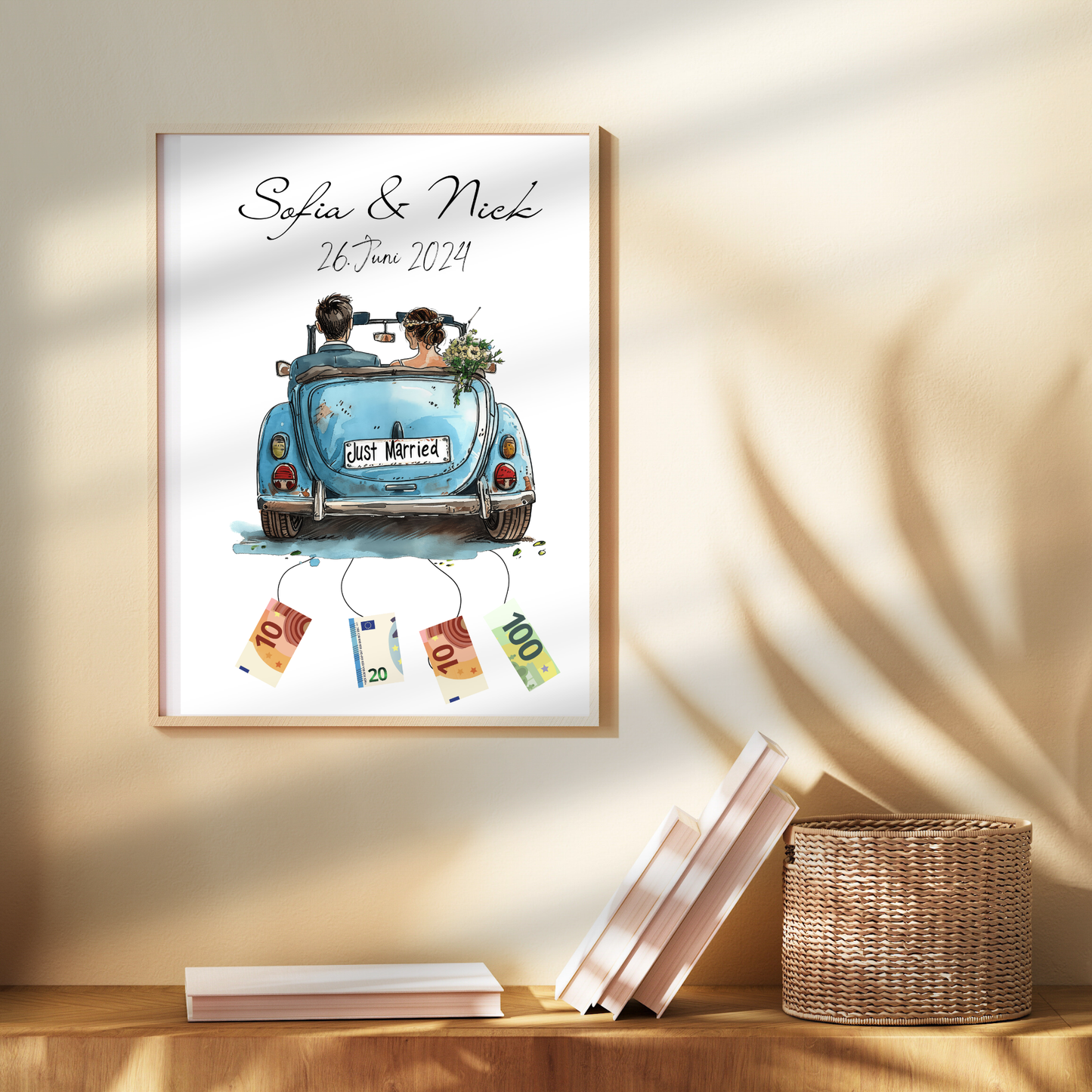 Originelles Geldgeschenk Hochzeit mit Hochzeitsauto | Personalisiert mit Namen & Datum | Digitaler Download | Perfekt für Flitterwochen & Last-Minute.