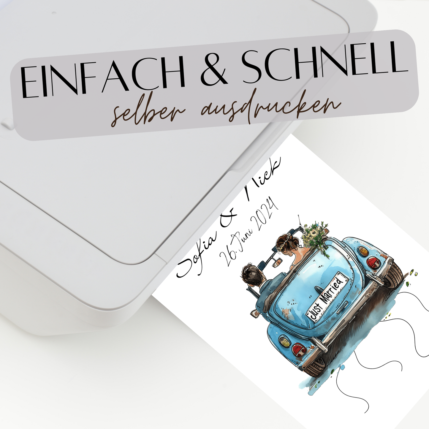 Originelles Geldgeschenk Hochzeit mit Hochzeitsauto | Personalisiert mit Namen & Datum | Digitaler Download | Perfekt für Flitterwochen & Last-Minute.