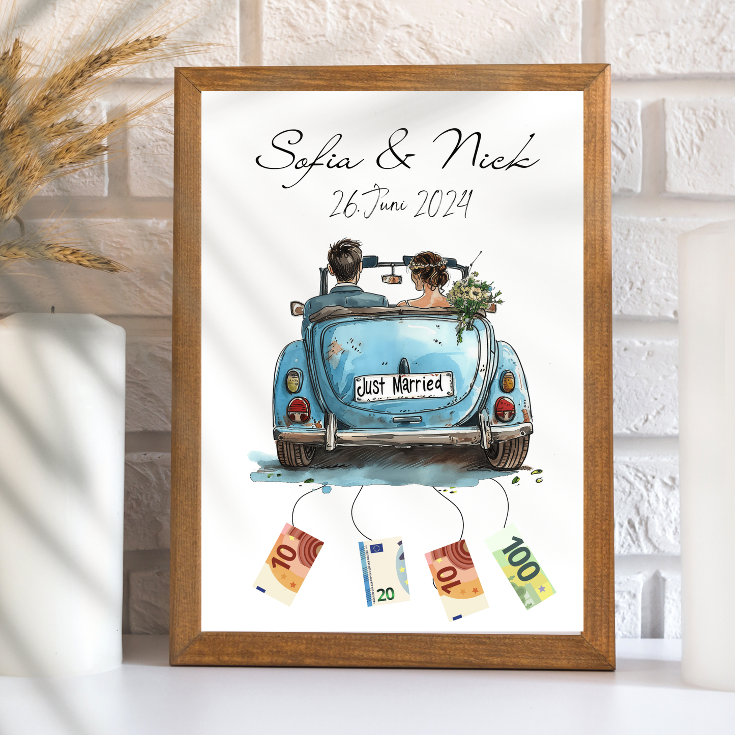 Originelles Geldgeschenk Hochzeit mit Hochzeitsauto | Personalisiert mit Namen & Datum | Digitaler Download | Perfekt für Flitterwochen & Last-Minute.